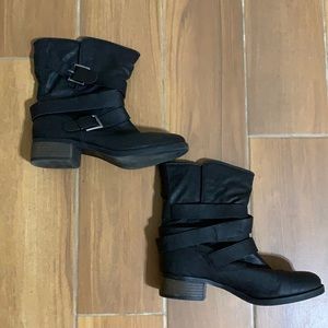 Candies Black Strappy Short Women’s Boots Shoes